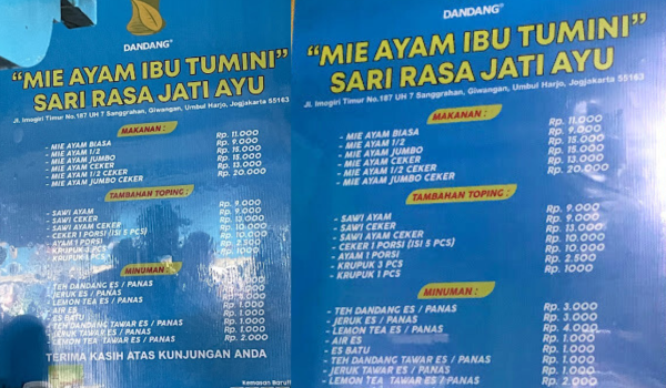 Menu Mie Ayam Tumini