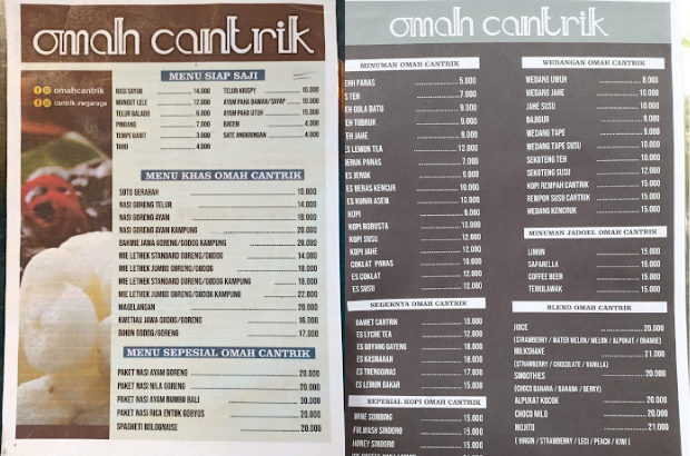 Daftar Menu Omah Cantrik