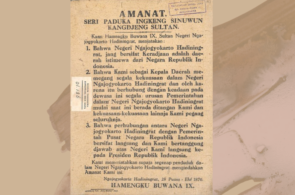 Isi Amanat 5 September 1945 Bergabungnya Jogja Ke Republik Indonesia