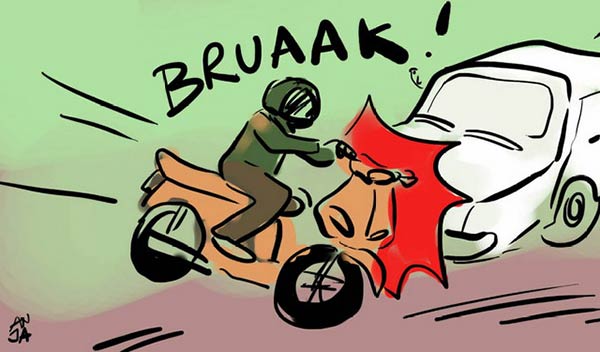 Ilustrasi kecelakaan antara mobil dan motor