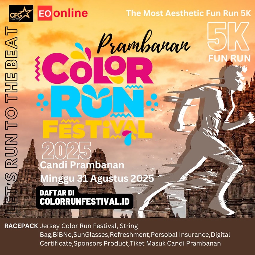 Daftar Event Jogja Agustus 2025 yang Wajib Diikuti, Liburan Semakin Seru! 5 Prambanan Color Run Festival 2025 (31 Agustus 2025)