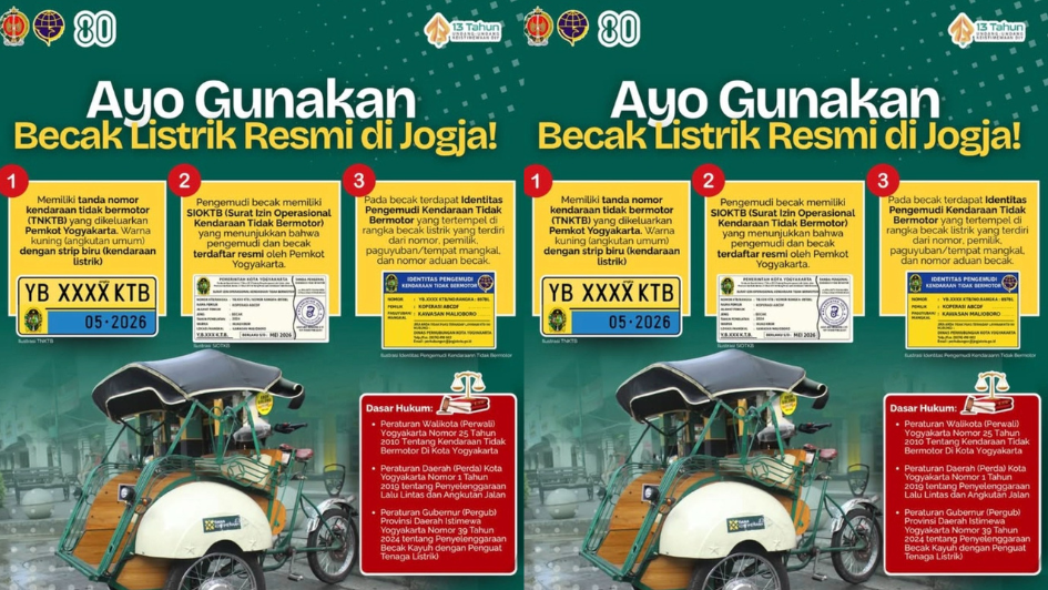 Jogja Punya Becak Listrik Resmi, Ini Ciri-cirinya