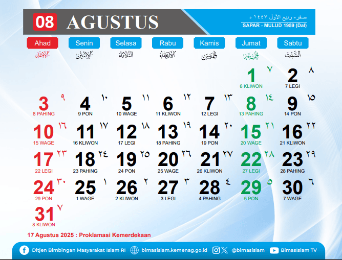 Kalender Agustus 2025. (Source: Kemenag)
