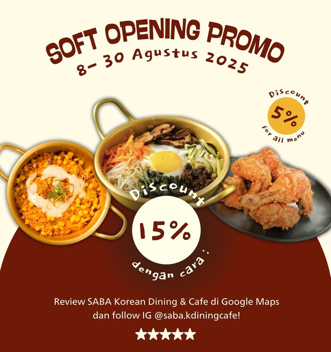 Daftar 10 Promo Makanan Minuman di Jogja Spesial HUT Ke-80 RI, Serbu Diskonnya! 3 SABA Korean Dining & Cafe