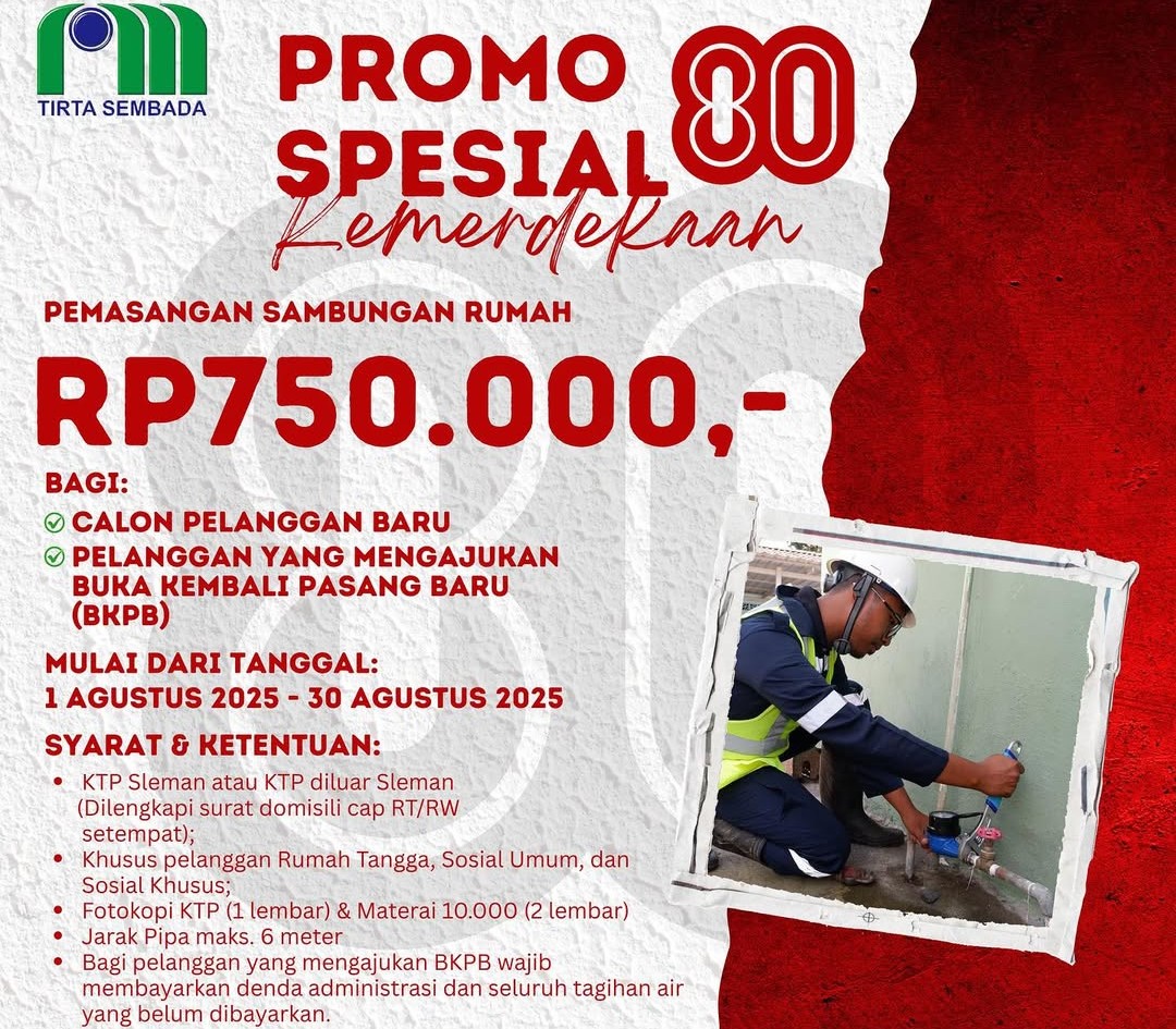 PDAM Beri Diskon 50 Persen untuk Pelanggan Baru Spesial Promo HUT RI ke-80
