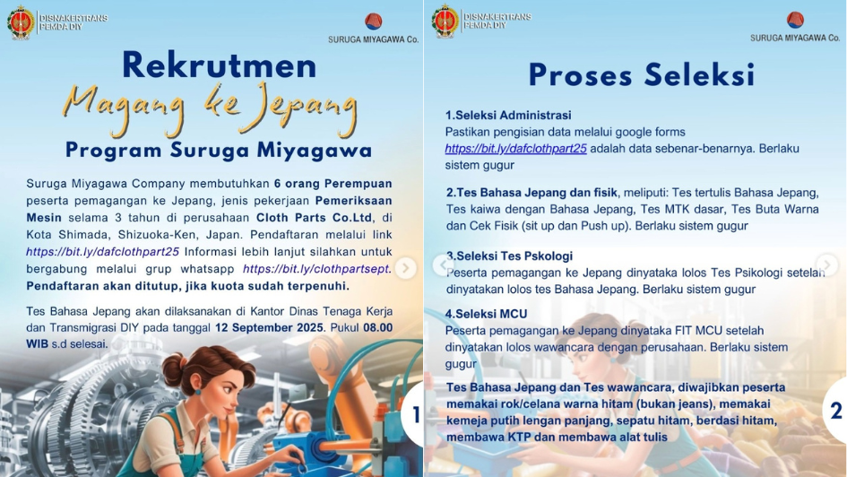 Rekrutmen Magang ke Jepang Program Suruga Miyagawa Dibuka