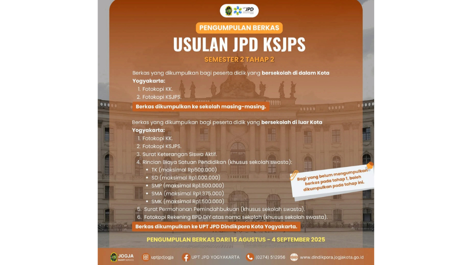 Beasiswa JPD KSJPS 2025 Kota Jogja Buka Pendaftaran Tahap II-III, Cek Jadwal dan Syaratnya