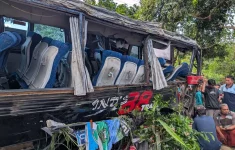 Kondisi bus yang membawa rombongan RS Bina Sehat. (Source: Radar Jember)