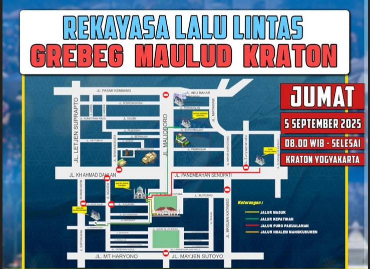 Rute Pengalihan Arus Grebeg Maulud 2025 (Source: satlantas Jogja)