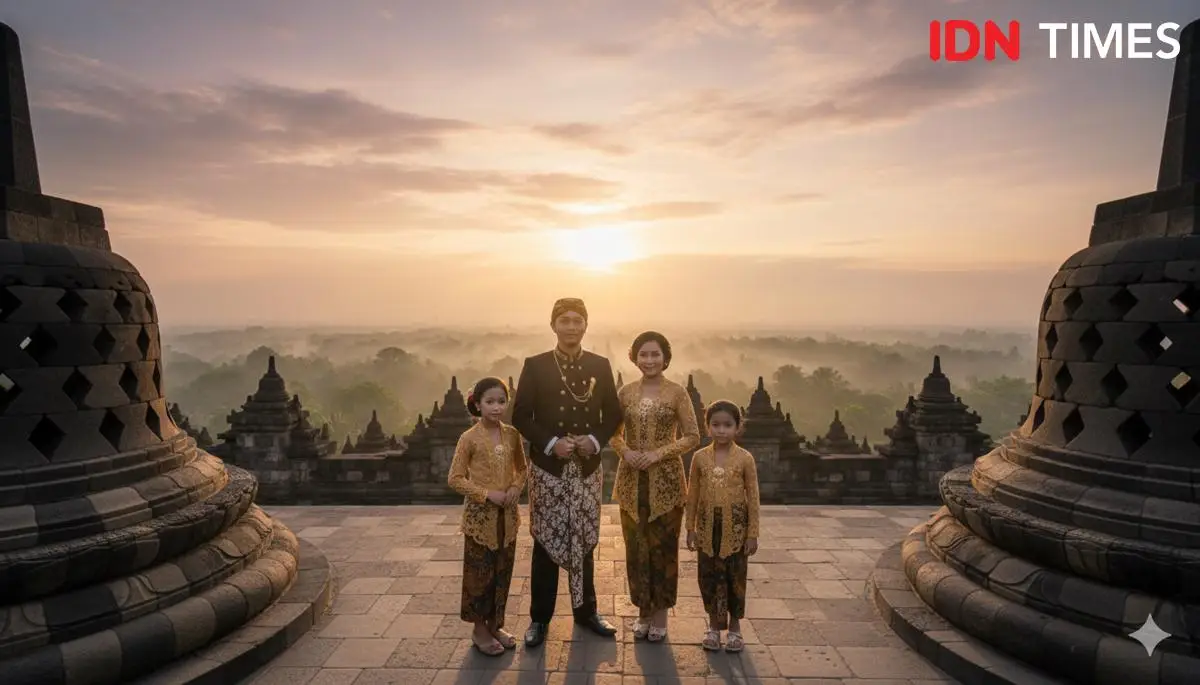 Contoh hasil prompt Gemini AI Foto Keluarga Adat Jawa (Source: IDN Times)