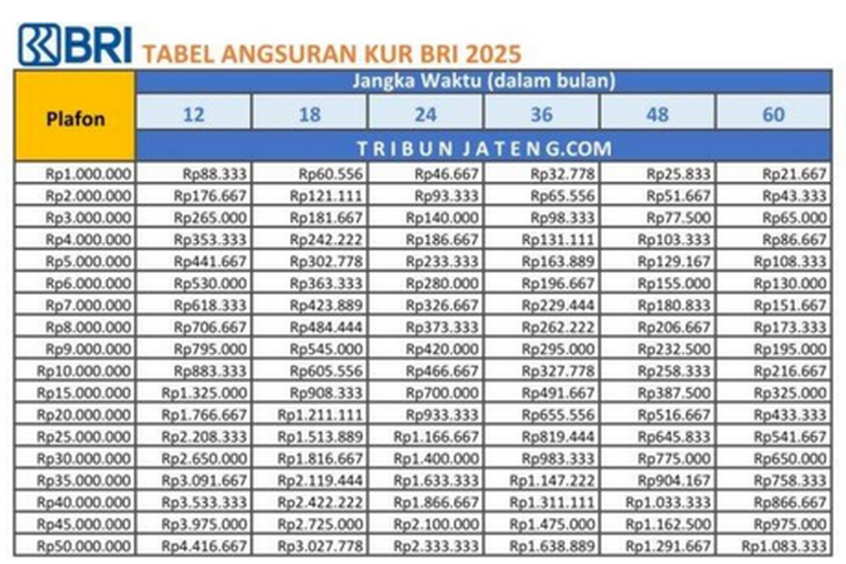 Simulasi cicilan KUR BRI 2025
